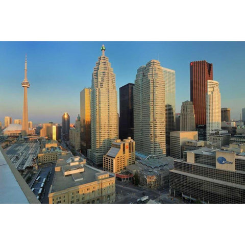 Toronto City at dusk with CN Tower Black Modern Wood Framed Art Print by Grandmaison, Mike