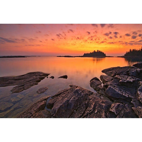 Canada-Ontario-Bruce Peninsula National Park Island and rocks in Georgian Bay at sunset Black Modern Wood Framed Art Print with Double Matting by Jaynes Gallery