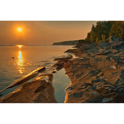 Canada-Ontario-Bruce Peninsula National Park Sunset on limestone rock Gold Ornate Wood Framed Art Print with Double Matting by Jaynes Gallery