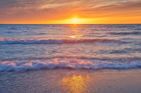 Canada-Ontario-Grand Bend Sandy beach on Lake Huron at sunset White Modern Wood Framed Art Print with Double Matting by Jaynes Gallery