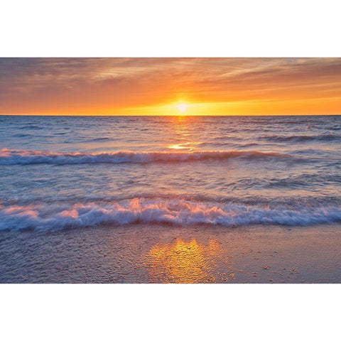 Canada-Ontario-Grand Bend Sandy beach on Lake Huron at sunset Black Modern Wood Framed Art Print by Jaynes Gallery
