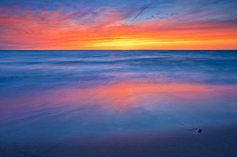 Canada-Ontario-Grand Bend Sandy beach on Lake Huron at sunset White Modern Wood Framed Art Print with Double Matting by Jaynes Gallery