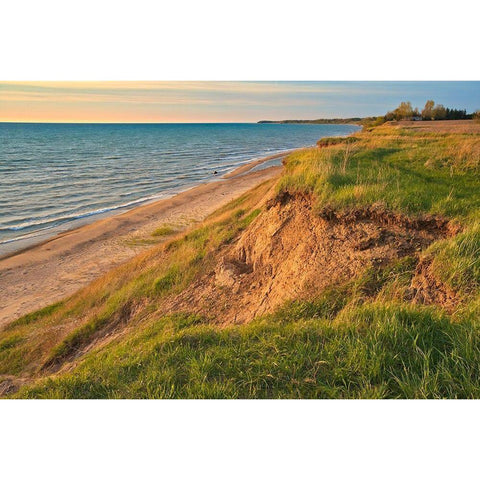Canada-Ontario-Grand Bend Sandy beach on Lake Huron at sunset Black Modern Wood Framed Art Print by Jaynes Gallery