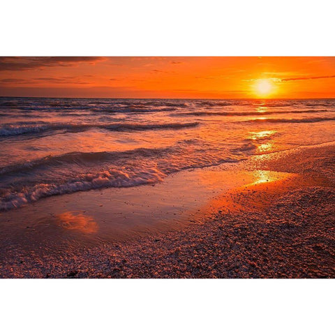 Canada-Ontario-Sandbanks Provincial Park-Waves on Lake Ontario beach at sunset Black Modern Wood Framed Art Print with Double Matting by Jaynes Gallery