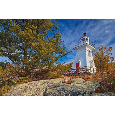 Canada-Ontario-Morson Lighthouse on Lake of the Woods Black Modern Wood Framed Art Print by Jaynes Gallery
