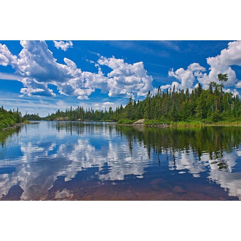 Canada-Ontario-Obatanga Provincial Park-Clouds reflected in Burnfield Lake Black Modern Wood Framed Art Print by Jaynes Gallery