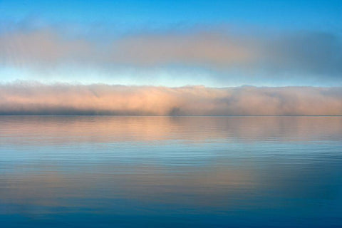 Canada-Ontario-Rossport Fog on Lake Superior at sunrise Black Ornate Wood Framed Art Print with Double Matting by Jaynes Gallery