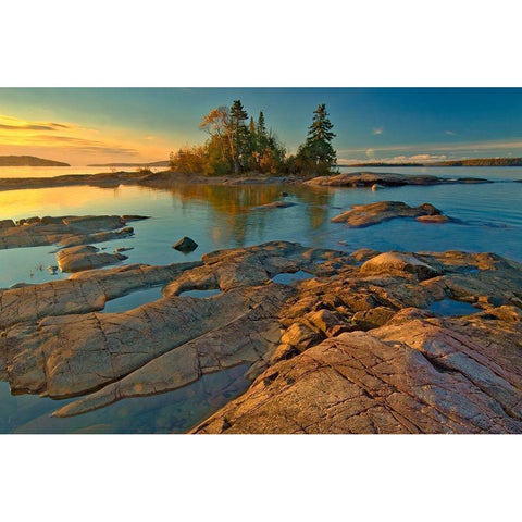 Canada-Ontario-Caron Island and Lake Superior St sunrise-Rossport Gold Ornate Wood Framed Art Print with Double Matting by Jaynes Gallery
