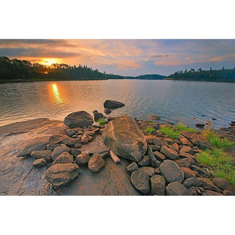 Canada-Ontario-Kenora Middle Lake at sunrise Black Modern Wood Framed Art Print by Jaynes Gallery