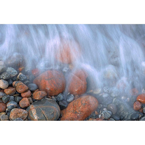 Canada-Ontario-Rossport Waves crashing on rocks along Lake Superior Black Modern Wood Framed Art Print by Jaynes Gallery