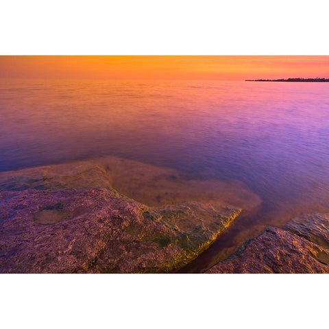 Canada-Ontario-Selkirk Morning light on rocky shoreline of Lake Erie Gold Ornate Wood Framed Art Print with Double Matting by Jaynes Gallery
