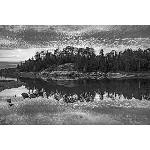 Canada-Ontario-Kenora District Black and white of clouds reflected in Middle Lake Black Modern Wood Framed Art Print by Jaynes Gallery