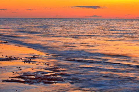 Canada-Prince Edward Island-Cable Head Shoreline along Gulf of St Lawrence at sunset White Modern Wood Framed Art Print with Double Matting by Jaynes Gallery