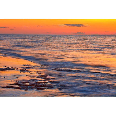 Canada-Prince Edward Island-Cable Head Shoreline along Gulf of St Lawrence at sunset Black Modern Wood Framed Art Print by Jaynes Gallery