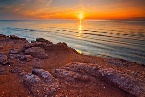 Canada-Prince Edward Island-Campbelton Sunset Northumberland Strait White Modern Wood Framed Art Print with Double Matting by Jaynes Gallery