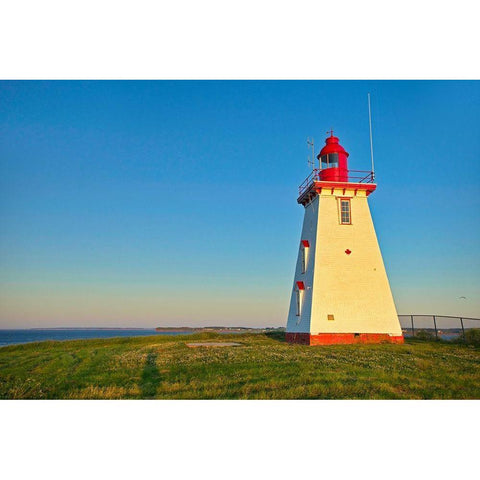 Canada-Prince Edward Island Souris East Lighthouse on Knight Point at sunrise Black Modern Wood Framed Art Print with Double Matting by Jaynes Gallery