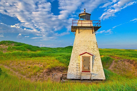 Canada-Prince Edward Island St Peters Harbour Lighthouse Black Ornate Wood Framed Art Print with Double Matting by Jaynes Gallery