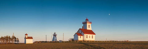Canada-Prince Edward Island-Wood Islands-Wood Islands Lighthouse-sunset White Modern Wood Framed Art Print with Double Matting by Bibikow, Walter