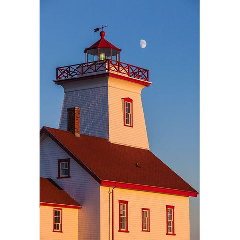 Canada-Prince Edward Island-Wood Islands-Wood Islands Lighthouse-sunset White Modern Wood Framed Art Print by Bibikow, Walter