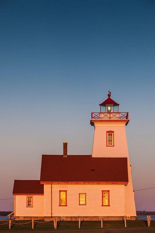 Canada-Prince Edward Island-Wood Islands-Wood Islands Lighthouse-sunset White Modern Wood Framed Art Print with Double Matting by Bibikow, Walter