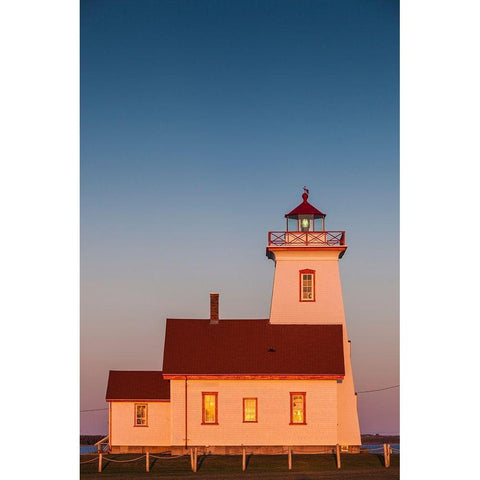 Canada-Prince Edward Island-Wood Islands-Wood Islands Lighthouse-sunset White Modern Wood Framed Art Print by Bibikow, Walter