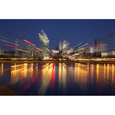 Canada, Montreal Night abstract of downtown Black Modern Wood Framed Art Print by Zuckerman, Jim