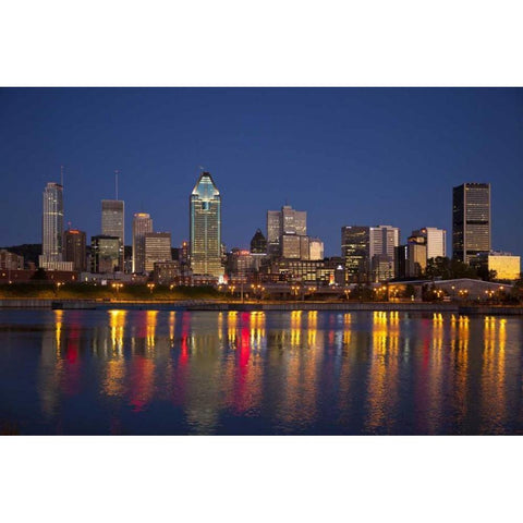 Canada, Montreal Night over downtown and river Black Modern Wood Framed Art Print with Double Matting by Zuckerman, Jim