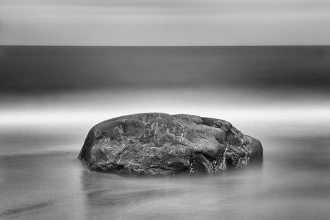 Canada-Quebec-Pointe-aux-Anglais Rock on shore of Gulf of St Lawrence White Modern Wood Framed Art Print with Double Matting by Jaynes Gallery