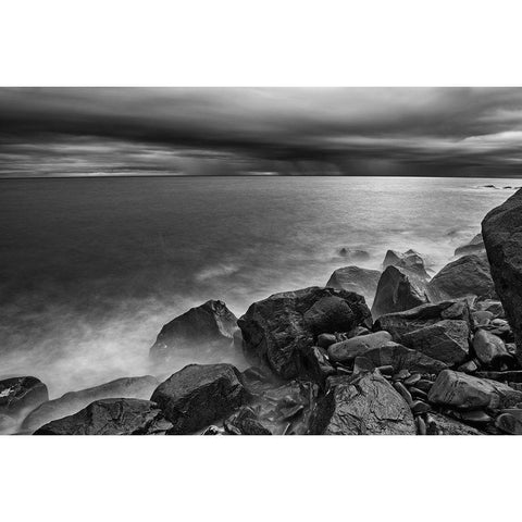 Canada-Quebec-Ruisseau Castor Shoreline rocks on Gulf of St Lawrence in storm light Gold Ornate Wood Framed Art Print with Double Matting by Jaynes Gallery