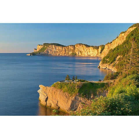 Canada-Quebec-Forillon National Park Limestone cliffs along bay White Modern Wood Framed Art Print by Jaynes Gallery