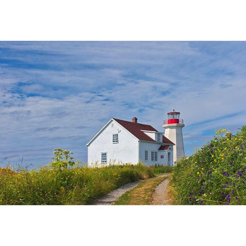 Canada-Quebec-Mingan Archipelago National Park Reserve Lighthouse on I^le aux Perroquets Black Modern Wood Framed Art Print with Double Matting by Jaynes Gallery
