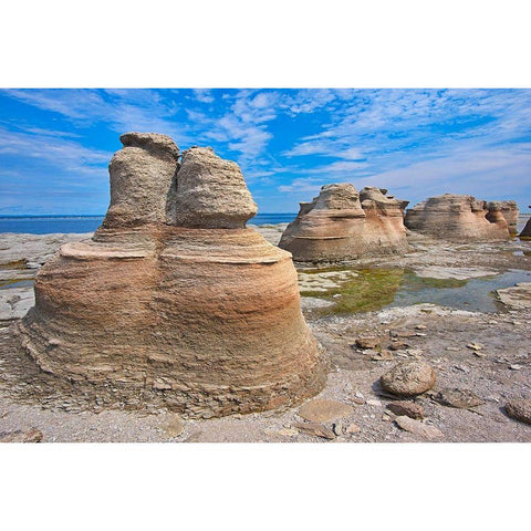 Canada-Quebec-Mingan Archipelago National Park Reserve Eroded rock formations Gold Ornate Wood Framed Art Print with Double Matting by Jaynes Gallery