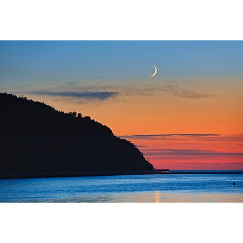 Canada-Quebec-Mont-Louis Crescent moon sunrise on Gulf of St Lawrence Black Modern Wood Framed Art Print by Jaynes Gallery