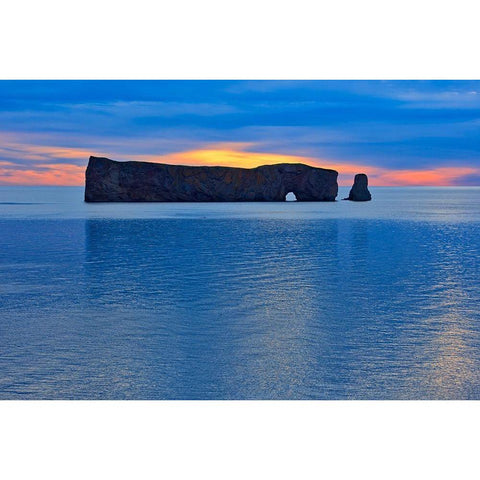 Canada-Quebec-Perce Perce Rock in Atlantic Ocean at sunset Black Modern Wood Framed Art Print with Double Matting by Jaynes Gallery