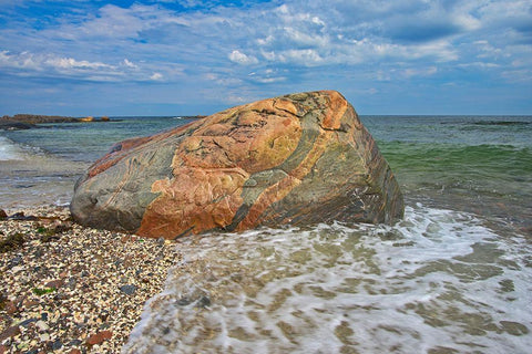 Canada-Quebec-Riviere-au-Tonnerre Rocky shoreline on Gulf of St Lawrence Black Ornate Wood Framed Art Print with Double Matting by Jaynes Gallery