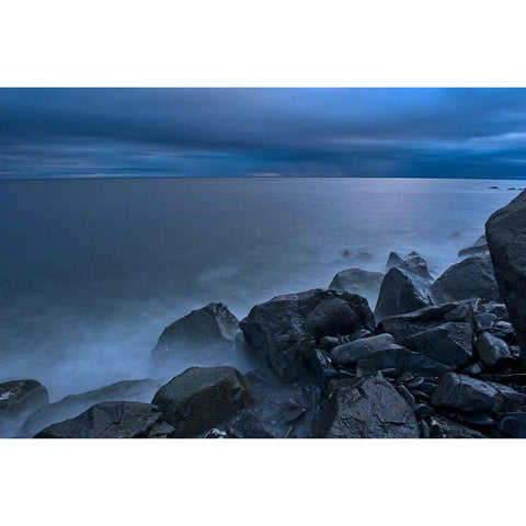 Canada-Quebec-Ruisseau Castor Waves crashing along the shoreline along the Gulf of St Lawrence Black Modern Wood Framed Art Print by Jaynes Gallery