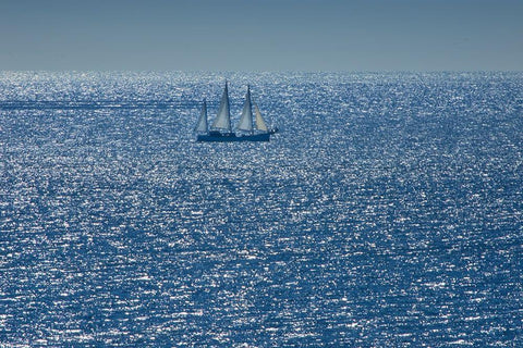 Canada-Quebec-LAnse-Pleureuse Sailboat on Gulf of St Lawrence White Modern Wood Framed Art Print with Double Matting by Jaynes Gallery