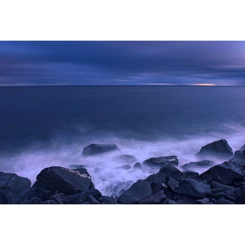 Canada-Quebec-Ruisseau Castor Waves crashing along the shoreline along the Gulf of St Lawrence Black Modern Wood Framed Art Print by Jaynes Gallery