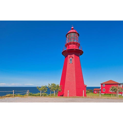 Canada-Quebec-La Martre Lighthouse on the shore of St Lawrence River Black Modern Wood Framed Art Print by Jaynes Gallery