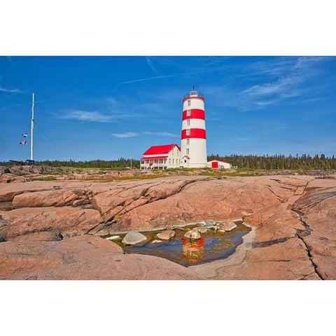 Canada-Quebec-Pointe-des-Monts Lighthouse on shore of St Lawrence River Black Modern Wood Framed Art Print with Double Matting by Jaynes Gallery