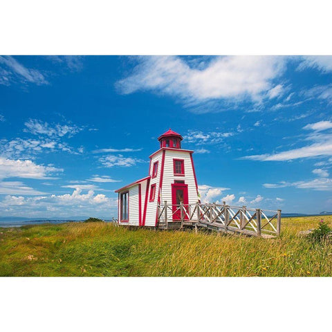 Canada-Quebec-Kamouraska Lighthouse on shore of St Lawrence River Black Modern Wood Framed Art Print by Jaynes Gallery