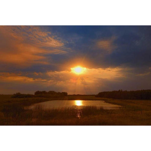 Canada, Saskatchewan, Dubuc Sunset over pond Black Modern Wood Framed Art Print by Grandmaison, Mike
