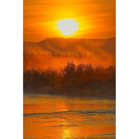 Canada-Yukon-Kluane National Park Fog on Dezadeash River at sunrise Black Modern Wood Framed Art Print by Jaynes Gallery