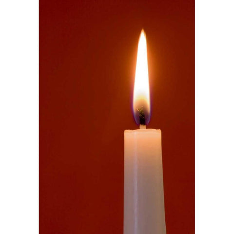 Burning candle on red background White Modern Wood Framed Art Print by Kaveney, Wendy