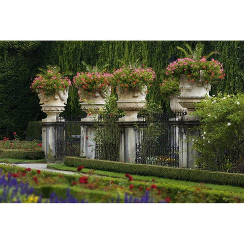 Austria, Salzburg Flower pots at Mirabell Palace Black Modern Wood Framed Art Print with Double Matting by Flaherty, Dennis