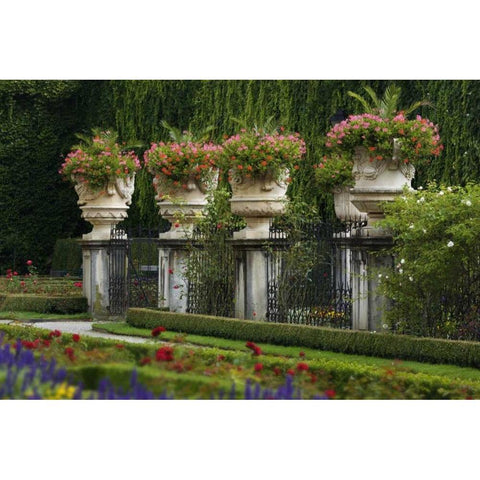 Austria, Salzburg Flower pots at Mirabell Palace Black Modern Wood Framed Art Print by Flaherty, Dennis