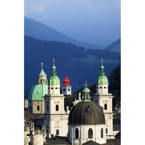 Austria, Salzburg Tower domes in city scenic White Modern Wood Framed Art Print by Flaherty, Dennis