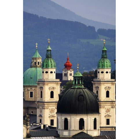 Austria, Salzburg Tower domes in city scenic White Modern Wood Framed Art Print by Flaherty, Dennis