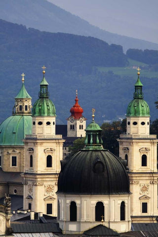 Austria, Salzburg Tower domes in city scenic Black Ornate Wood Framed Art Print with Double Matting by Flaherty, Dennis