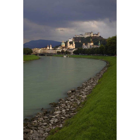 Austria, Salzburg View along the Salzach River  Black Modern Wood Framed Art Print with Double Matting by Flaherty, Dennis